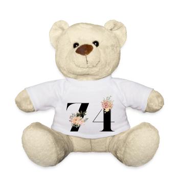 74th Anniversary Flowers (Gift of 74 years) - Teddy Bear - white - Front