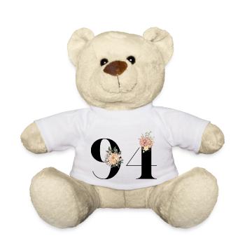 94e anniversaire fleuris (Cadeau de 94 ans) - Nounours - blanc - Devant