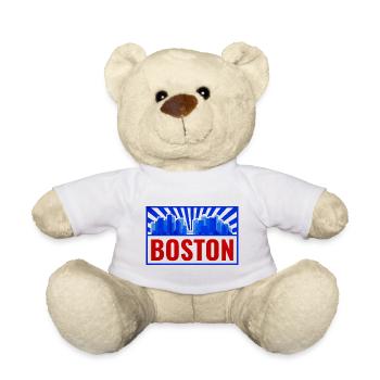 Boston Skyline Retro Red Blue - Teddy Bear - white - Front
