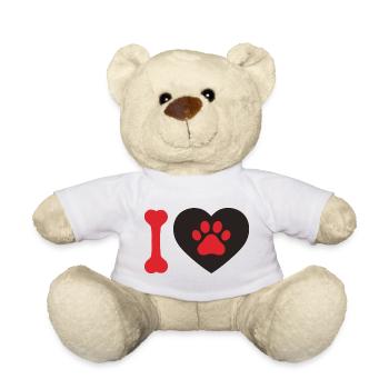 Heart with Paw and Bone Dog lover Gift Idea - Teddy Bear - white - Front