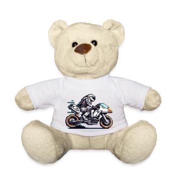 Un astronaute conduit une moto 8 bits du futur - Nounours - blanc - Devant