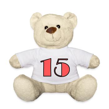 15. 15 JAHRE. 15-jähriges Jubiläum. GEBURTSTAG 15 JAHRE. - Teddy - Weiß - Vorne