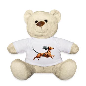 Dackelhund Laufen Origami Geometrisch 3D - Teddy - Weiß - Vorne