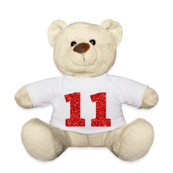 Nummer 11 Roter Glitzer - 11-jähriges Jubiläum - Teddy - Weiß - Vorne