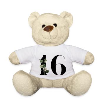 Numéro 16 floral vert -16e anniversaire floral - Nounours - blanc - Devant