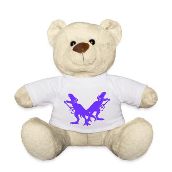 2 T-Rex Dinos Zwei Dinosaurier Gitarre Musik Team - Teddy - Weiß - Vorne