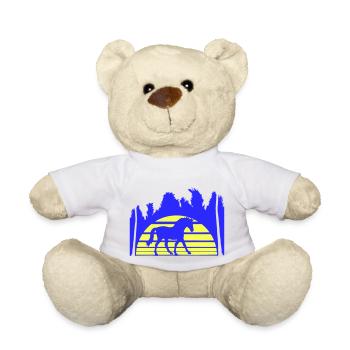 Horse Riding Lines Rider Sun Palm Trees Silhouette - Teddy Bear - white - Front