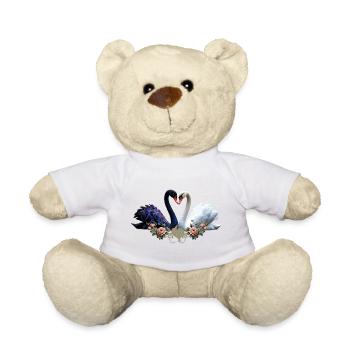 Lien éternel, cygnes noirs et blancs amoureux - Nounours - blanc - Devant