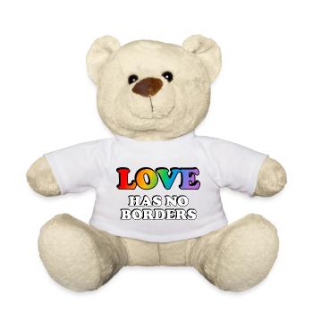 Rainbow LGBT Love No Borders T-Shirt Design - Teddy Bear - white - Front