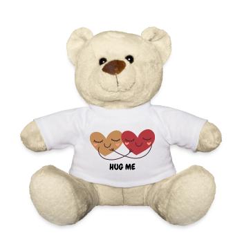 Two cuddling hearts hug - Teddy Bear - white - Front