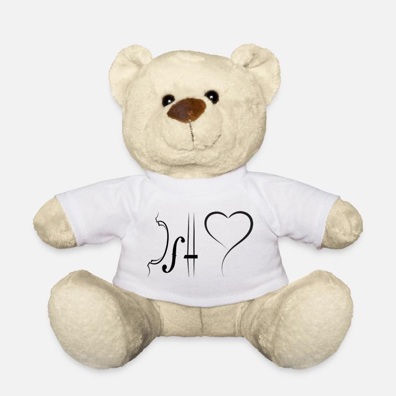 Minimalist Heart Line and Violin Sketch - Teddy Bear - white