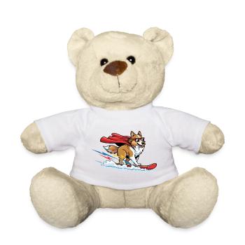 Corgi super-héros avec une cape sur une planche de surf - Nounours - blanc - Devant