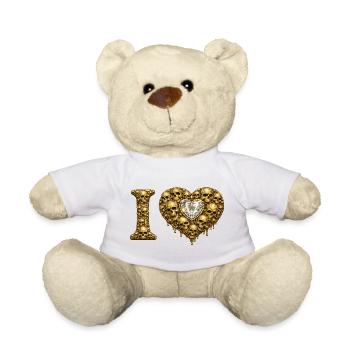 I LOVE | Golden Skull Heart – Skull Love - Teddy Bear - white - Front