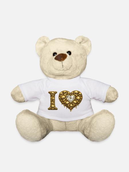 I LOVE | Goldene Schädel Herz – Totenkopf-Liebe - Teddy - Weiß