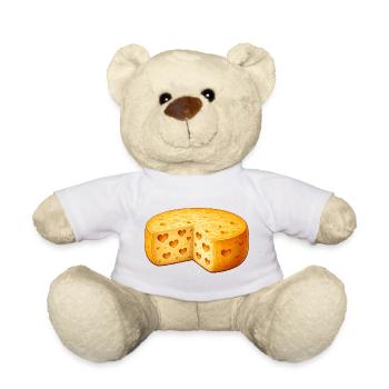Motif of a cheese wheel with heart-shaped holes - Teddy Bear - white - Front