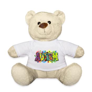 Autism Awareness Puzzle Rainbow Design - Teddy Bear - white - Front