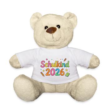 Schulkind 2026 Bunte Schulzeit - Teddy - Weiß - Vorne
