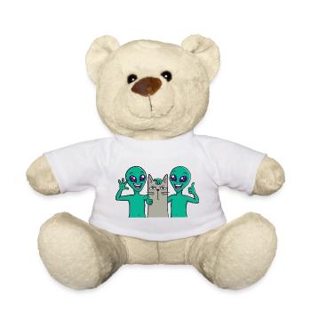 Außerirdische posieren mit Katze - Teddy - Weiß - Vorne