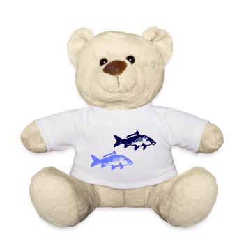 Zwei blaue Fischsilhouetten - Teddy - Weiß - Vorne