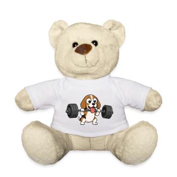 Beagle Hund Bodybuilding Gewichtheber Comic - Teddy - Weiß - Vorne