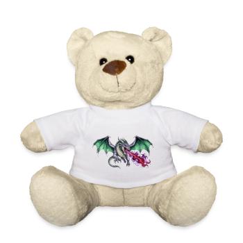 Krimson Flammen Werfender Smaragd Drachen - Teddy - Weiß - Vorne