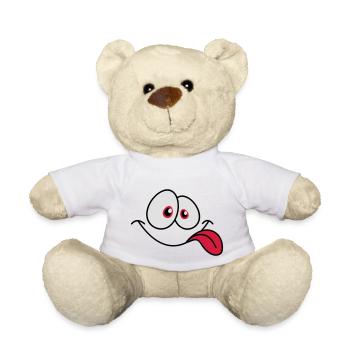 Smiling Comic Face Cool Tongue Sticking Out - Teddy Bear - white - Front