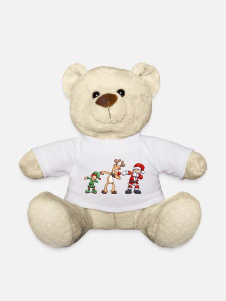 Weihnachtsszene mit Elf, Rentier und Weihnachtsmann - Teddy - Weiß