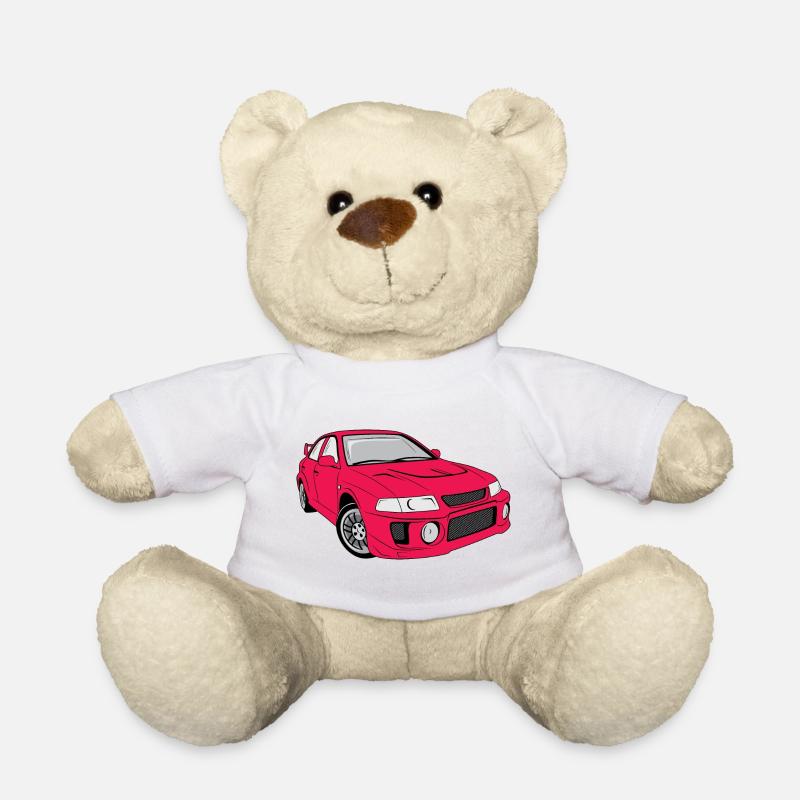 Retro rotes Auto - Teddy - Weiß