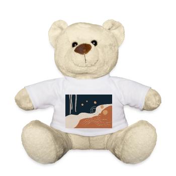 Abstract Go with the Flow 1 in Navy and Ochre - Teddy Bear - white - Front