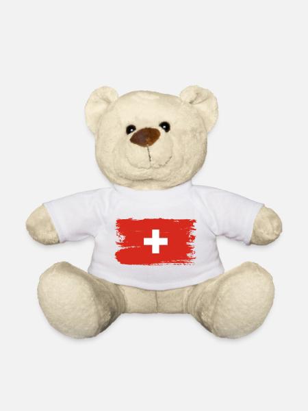 Croix du drapeau suisse au pinceau - Nounours - blanc