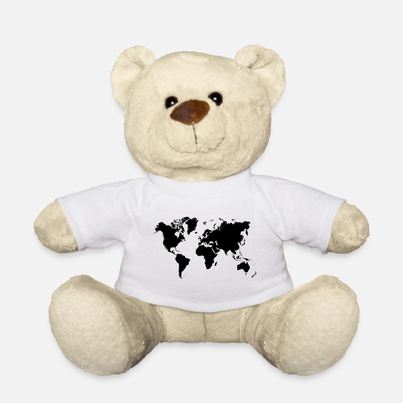 Schwarze Weltkarte - Teddy - Weiß