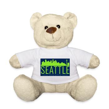 Seattle Skyline Leuchtgrün Silhouette - Teddy - Weiß - Vorne