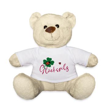 Lucky mushroom, cloverleaf, ladybug - Teddy Bear - white - Front