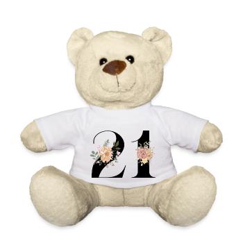 21e anniversaire fleuris (Cadeau de 21 ans) - Nounours - blanc - Devant