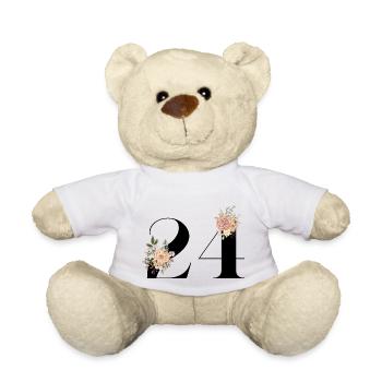 Blumen zum 24-jährigen Jubiläum (Geschenk von 24 Jahren) - Teddy - Weiß - Vorne