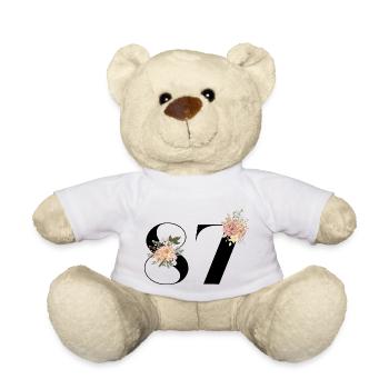Blumen zum 87-jährigen Jubiläum (Geschenk von 87 Jahren) - Teddy - Weiß - Vorne