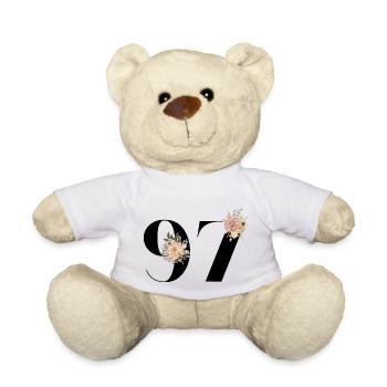97e anniversaire fleuris (Cadeau de 97 ans) - Nounours - blanc - Devant