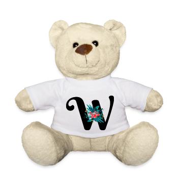 letter W flowered - Teddy Bear - white - Front