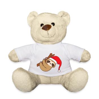 Weihnachten Xmas Faultier Weihnachtsmütze Ast - Teddy - Weiß - Vorne