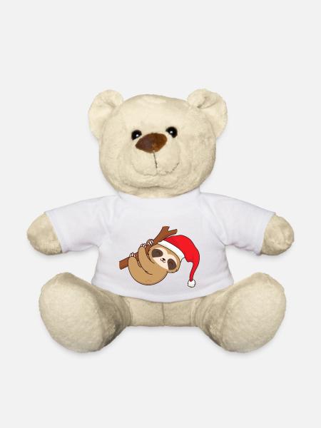 Weihnachten Xmas Faultier Weihnachtsmütze Ast - Teddy - Weiß