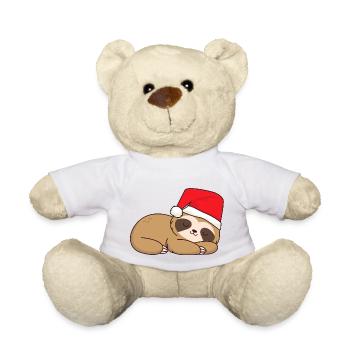 Weihnachten Xmas Faultier schläft Weihnachtsmütze - Teddy - Weiß - Vorne