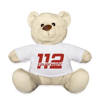 Feuerwehr Schriftzug 112 rot - Teddy - Weiß - Vorne