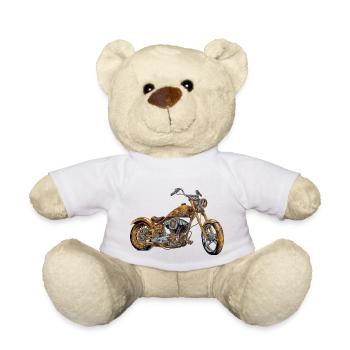 Orange chopper motorcycle n°2 - Teddy Bear - white - Front