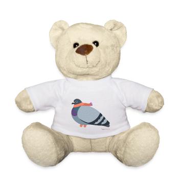 Taube mit pinkem Schal - Teddy - Weiß - Vorne