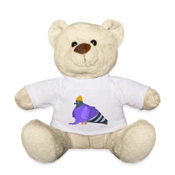 Coole Taube trägt ein T-Shirt - Teddy - Weiß - Vorne
