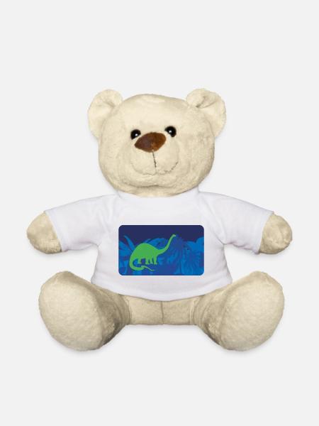 Urwald Dinos Langhals - blau - Teddy - Weiß
