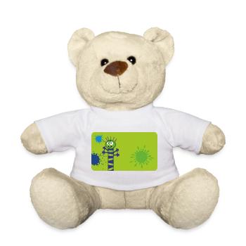 Long Thin Monster & Splashes of Color - Green Blue - Teddy Bear - white - Front