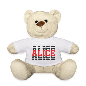 T-Shirt Alice T-Shirt Geschenkidee gestapelter Text - Teddy - Weiß - Vorne
