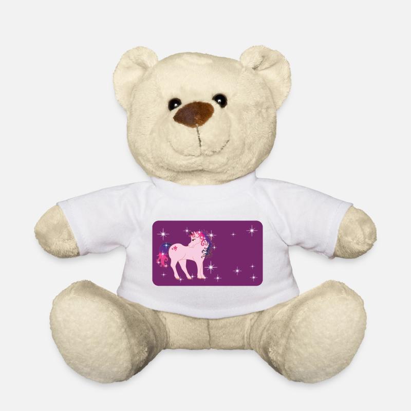 Fantasy Einhorn mit Sternchen - lila  - Teddy - Weiß