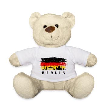 Berliner Skyline auf bemalter Flagge - Teddy - Weiß - Vorne